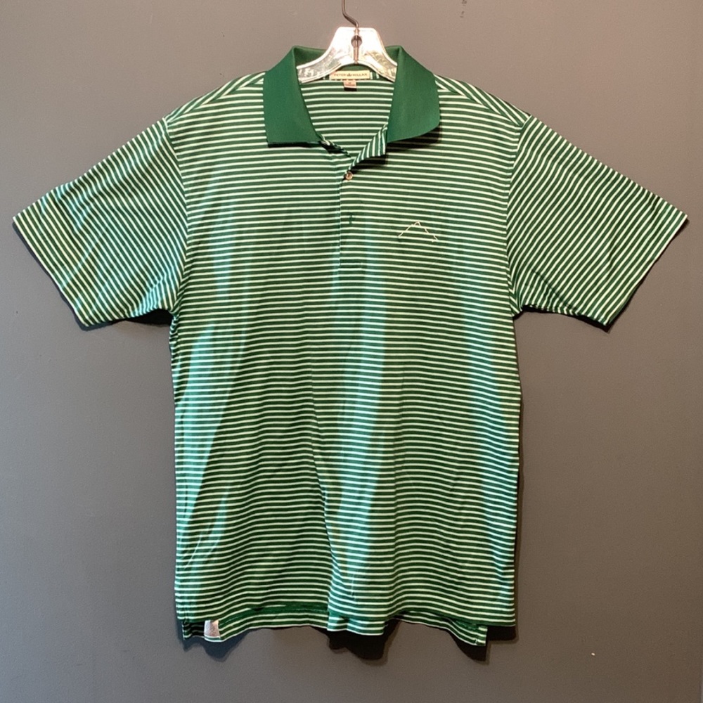 Peter Millar Green Striped Medium Polo Shirt
